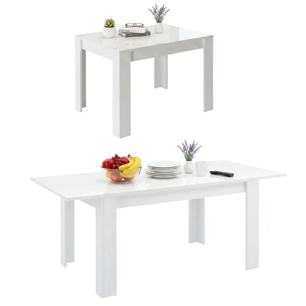 Tavolo allungabile Takumi, Consolle con allunghe, Tavolo da pranzo, Ripiano estensibile da cucina, Made in Italy, 137x90 h79 cm, Bianco lucido