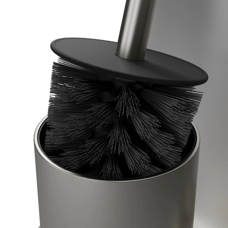 Piantana porta scopino con porta rotolo con vetro acciaio spazzolato-nero – Serie Cleo
