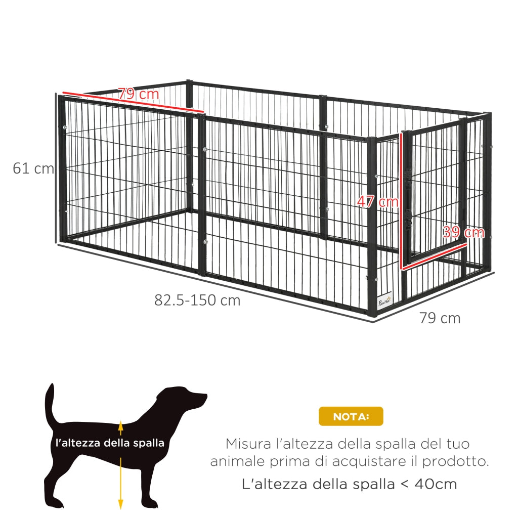 Recinto per Cani di piccola taglia con 6 pannelli per esterni e Interni, 82.5-150x79x61cm Metallo