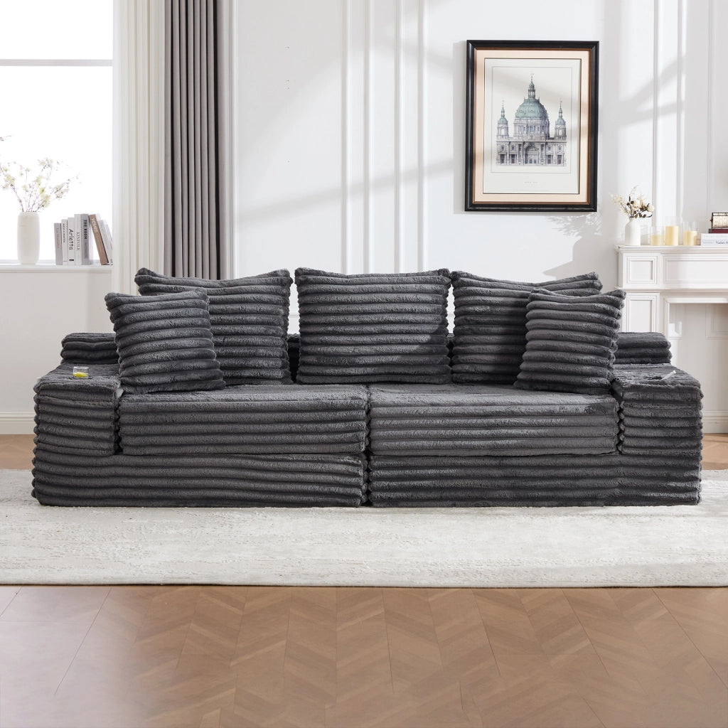 DIVANO Letto modulabile 273x98x87 cm in velluto a coste grigio scuro