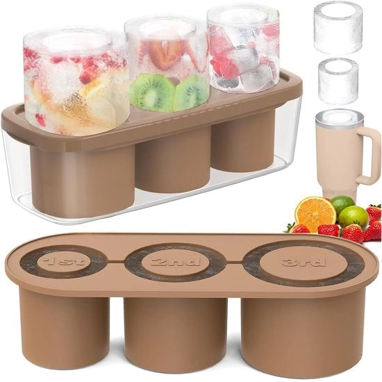 Cubetti di ghiaccio in forma di cubo - Silicone - 3 pezzi - Contenitore per cubetti di ghiaccio - Marrone - Ideale per cocktail e whisky - Perfetto per bicchieri Tumbler