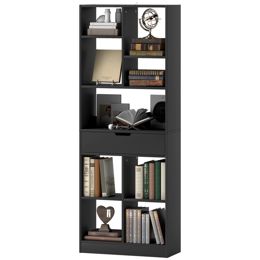 Libreria in Legno Moderna con Cassetto e Ripiani ¨C Zephmum ¨C 60x26x158 cm Nero
