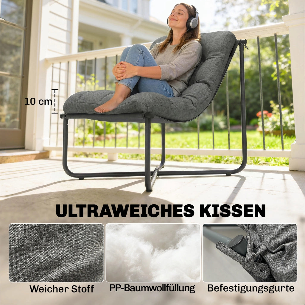 Poltrona da giardino ergonomica ¨C zephmum ¨C Grigio scuro con cuscini e struttura in acciaio 100x80x100