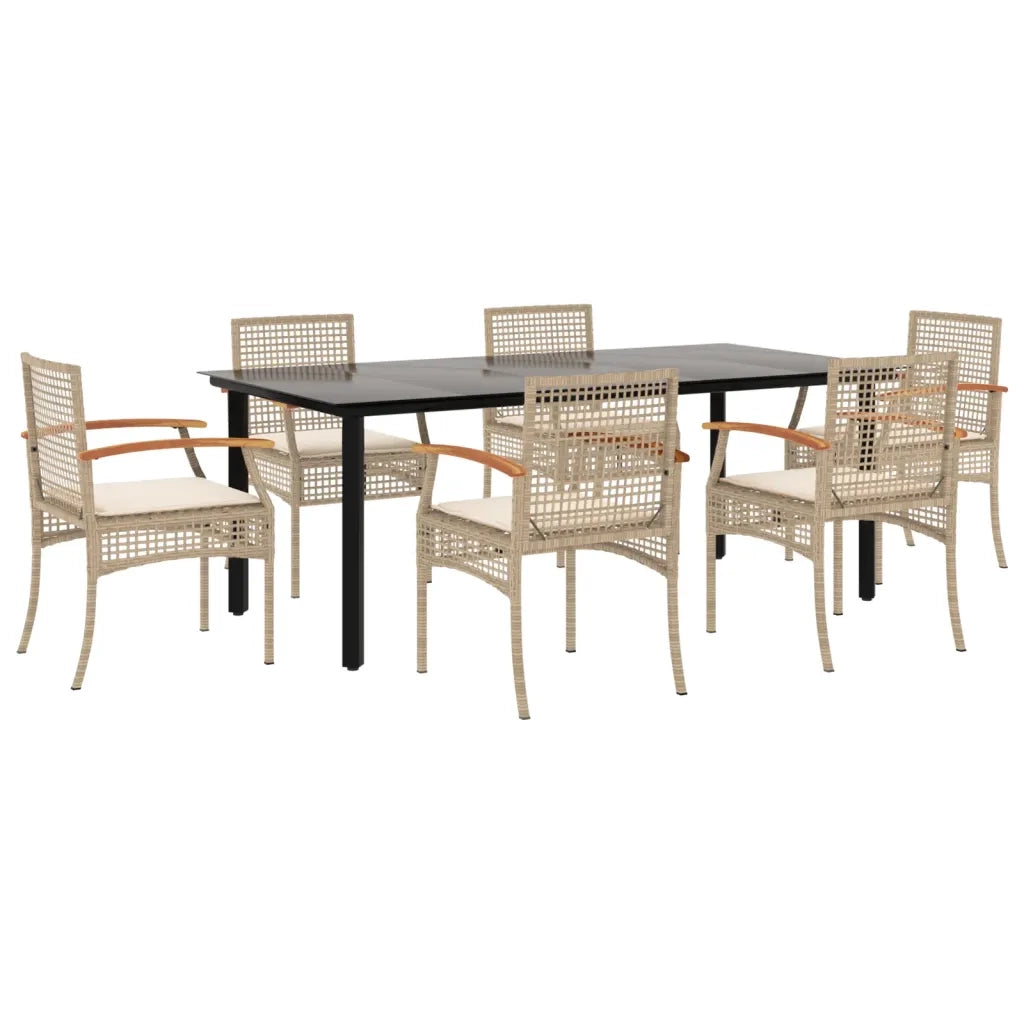 Set da Pranzo da Giardino 7 pz con Cuscini Beige in Polyrattan 3213636
