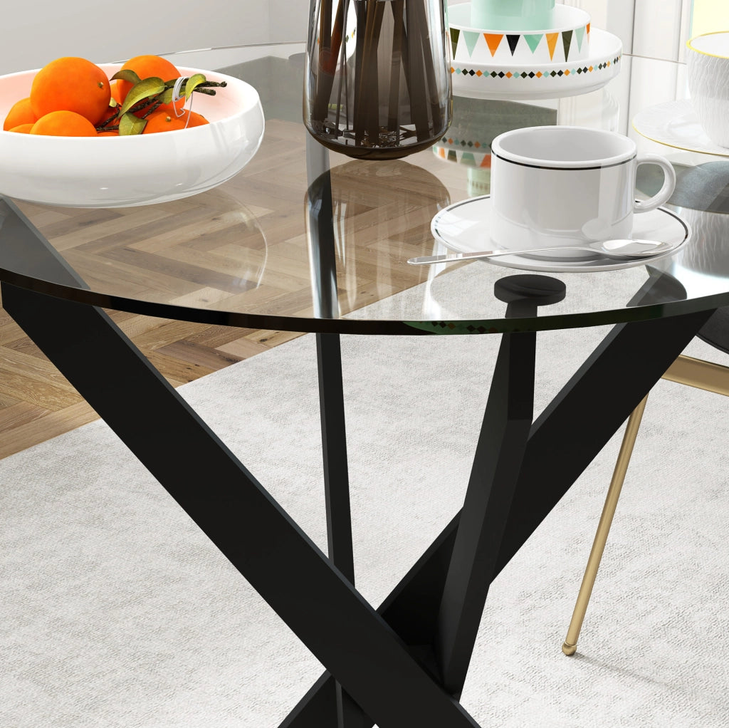 Tavolo da pranzo rotondo in vetro Ø70 cm con gambe nere
