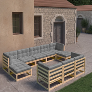 Set Salotto Giardino 10pz Cuscini Antracite Legno Massello Pino 3077164