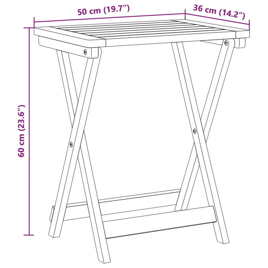 Tavolo da Giardino Pieghevole 50x36x60 cm Legno Massello Acacia 364895