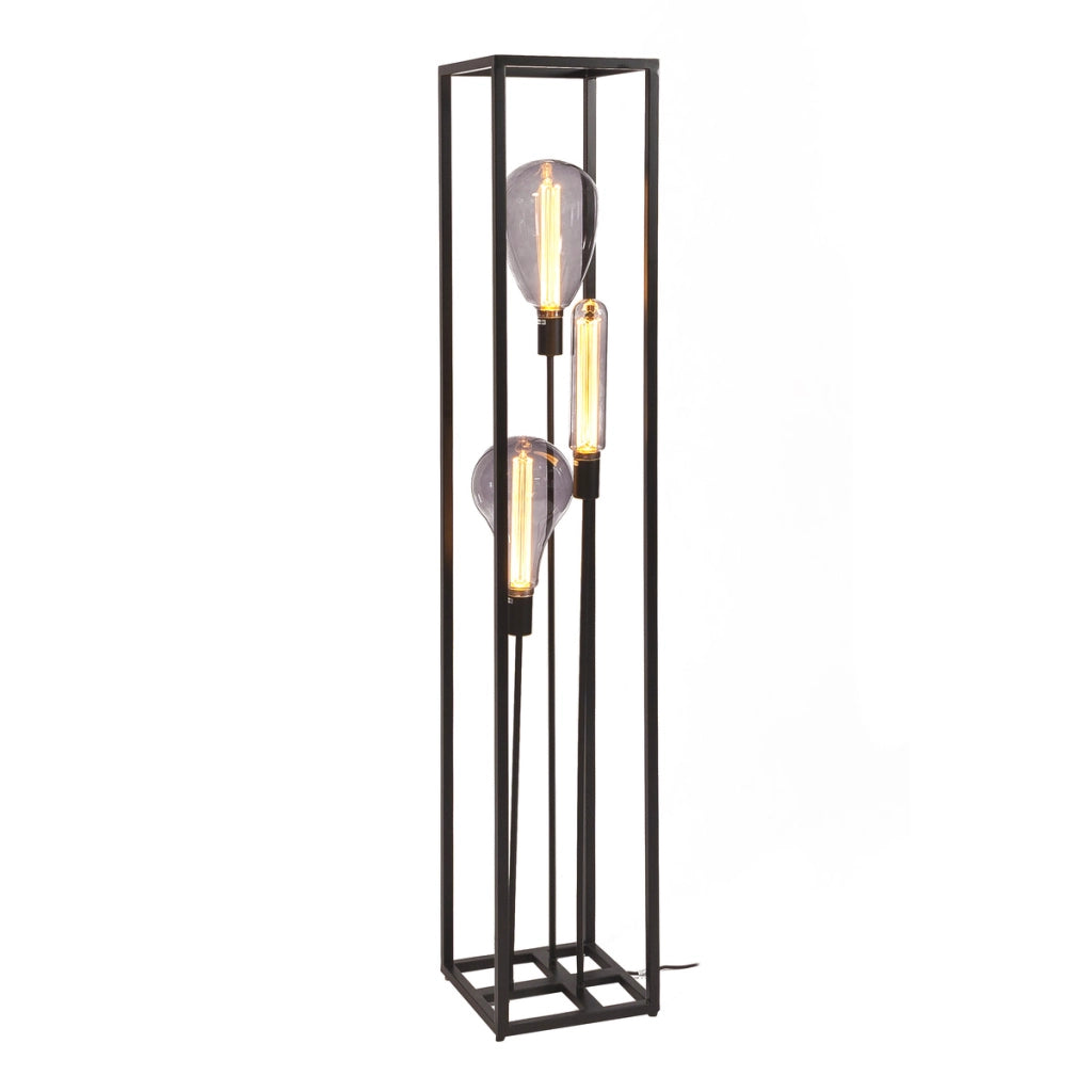 Lampada da terra 3 luci V340 nera in metallo, stile industriale