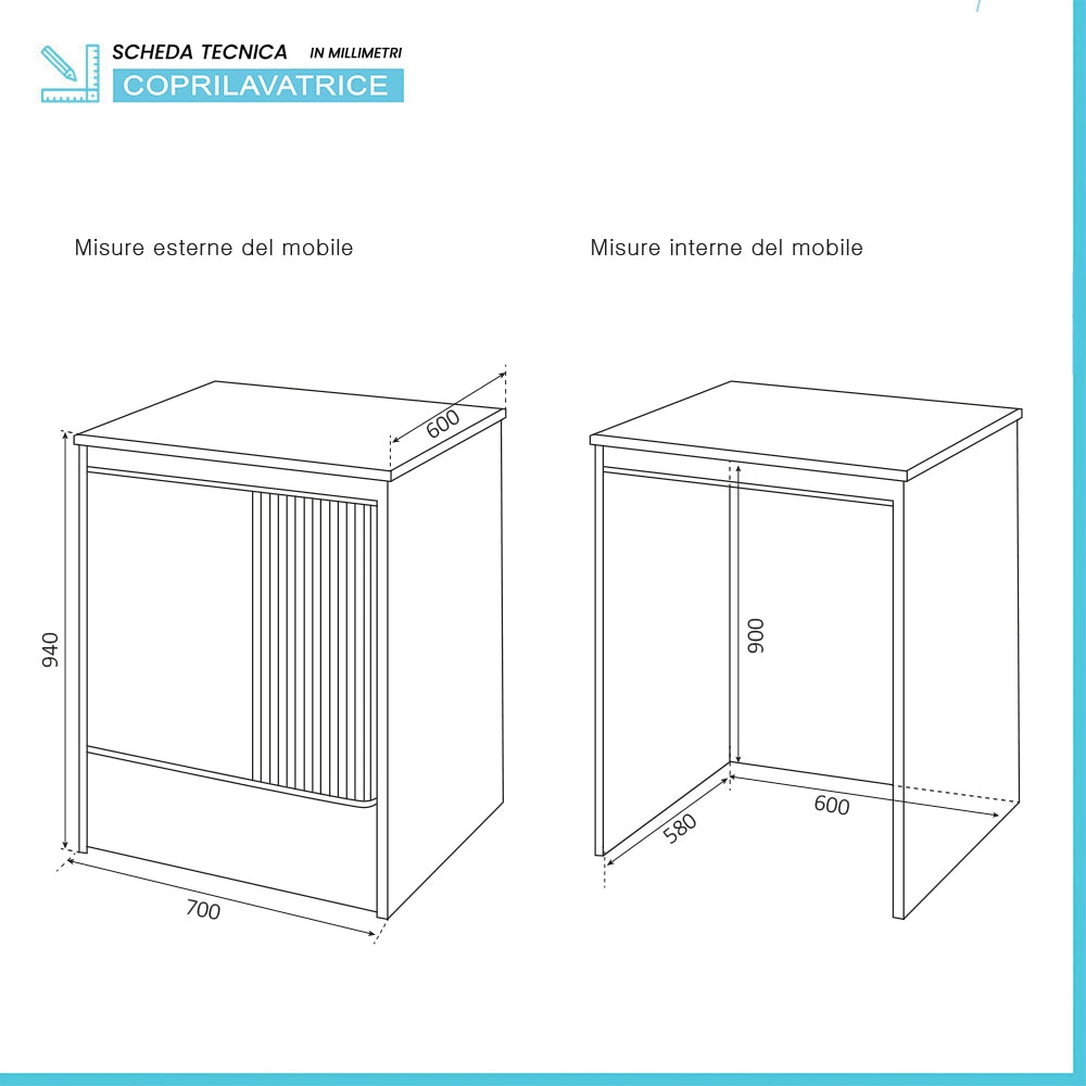 Mobile coprilavatrice 70x60 in resina bianco con apertura a serranda