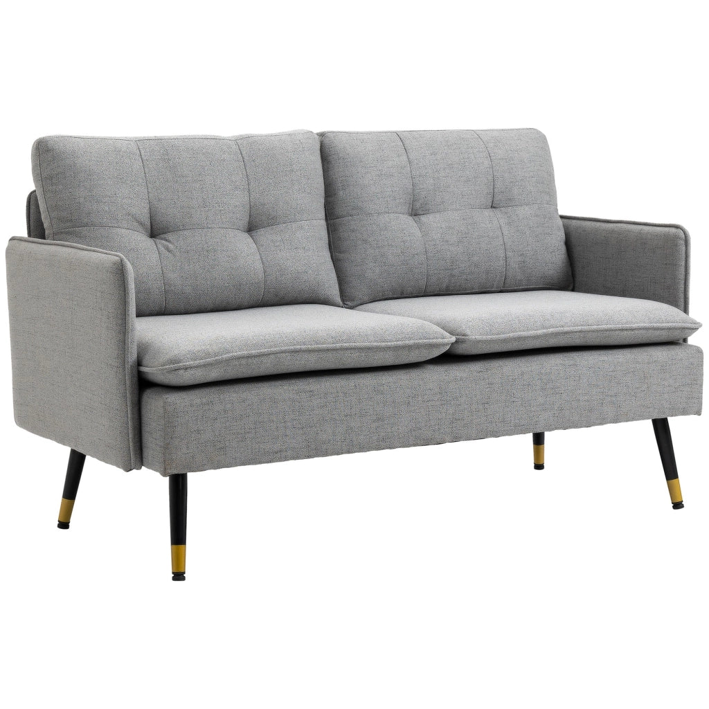 Divano 2 Posti in Tessuto 139x68x80 cm con Cuscini Imbottiti e Gambe in Acciaio Grigio