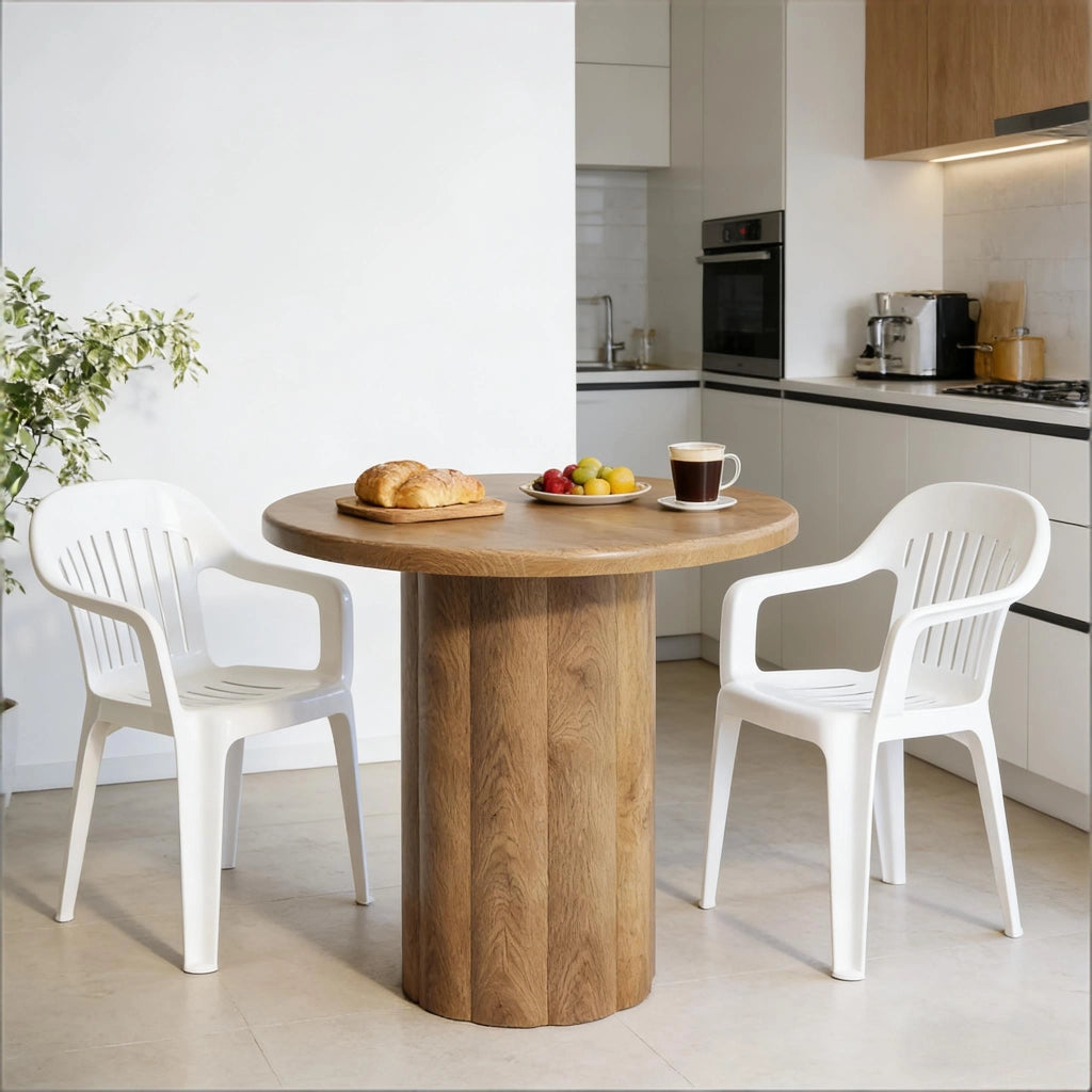 Scrivania rotonda per 2 a 4 persone con piano da 3 cm; per ufficio e sala riunioni; in MDF; marrone; 80 × 80 cm
