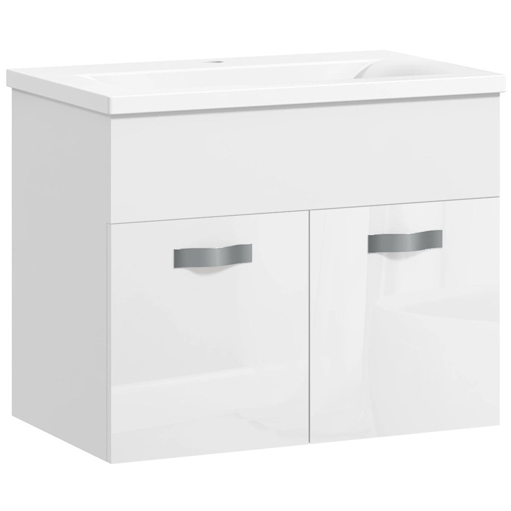 Mobile Bagno Sospeso con Lavabo e Armadietto ¨C Zephmum ¨C Bianco Lucido 61x40x50cm