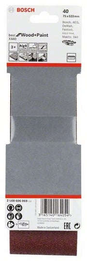 2608606069 - Set di nastri abrasivi da 3 pz. X440 75 x 533 mm, P40, BEST for LEGNO+VERNICE