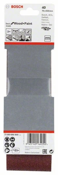 2608606069 - Set di nastri abrasivi da 3 pz. X440 75 x 533 mm, P40, BEST for LEGNO+VERNICE