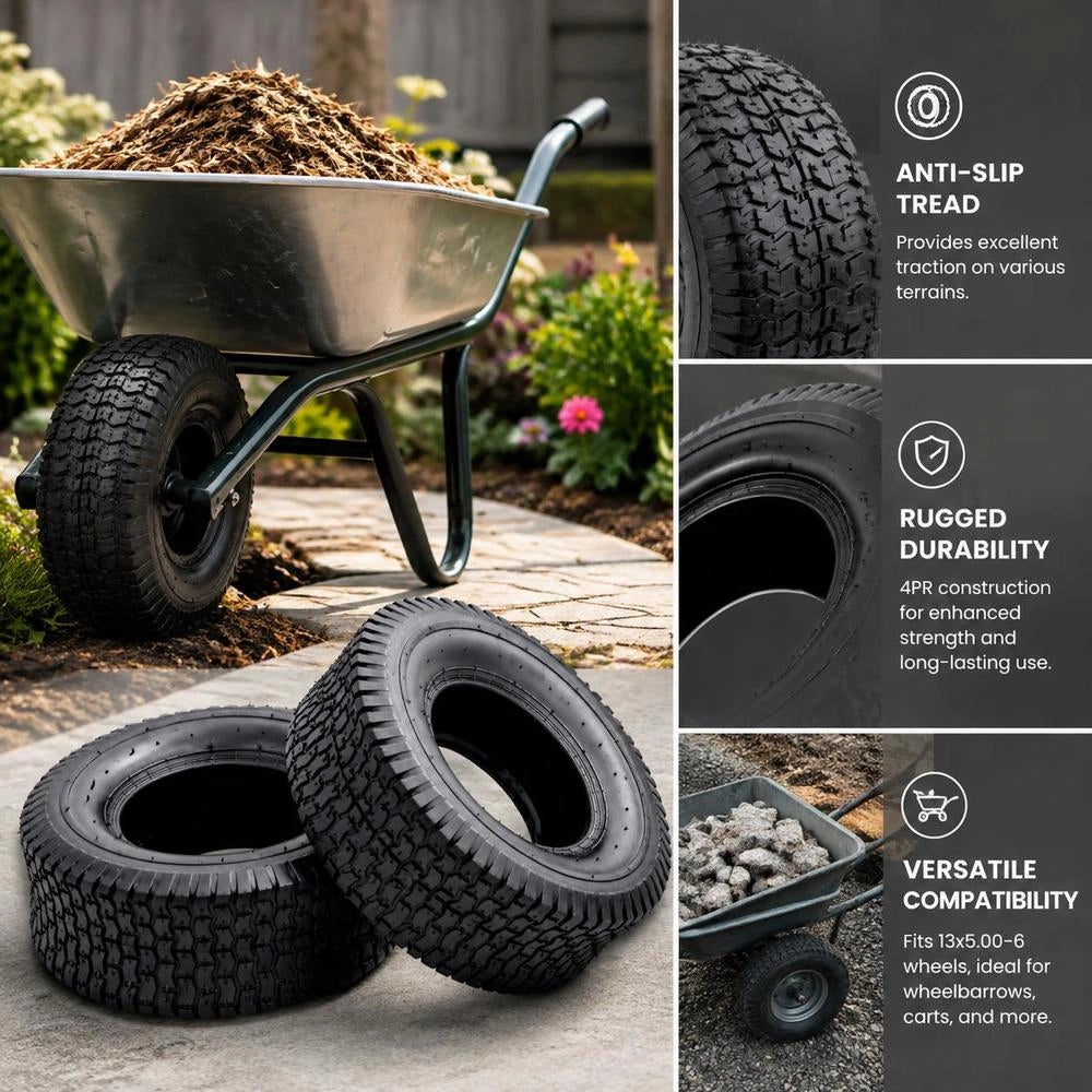Wheelbarrow Tires, 2 Pieces, 13x5.00-6 4PR Rubber