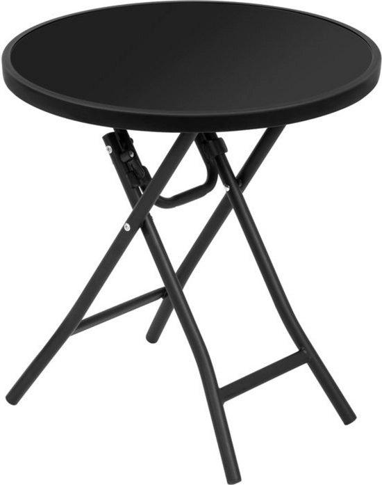 Tavolo da giardino pieghevole - tavolo rotondo - vetro e metallo - robusto e moderno - adatto per terrazzo - nero