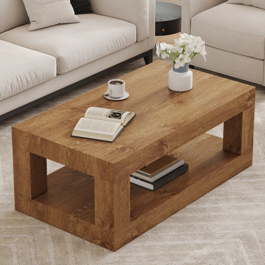 Tavolino da caffè rettangolare a 2 livelli per soggiorno in MDF 104×65.5×28 cm