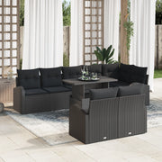 Set Divano da Giardino da 9 Pezzi con Cuscini Nero Rattan Polietilene