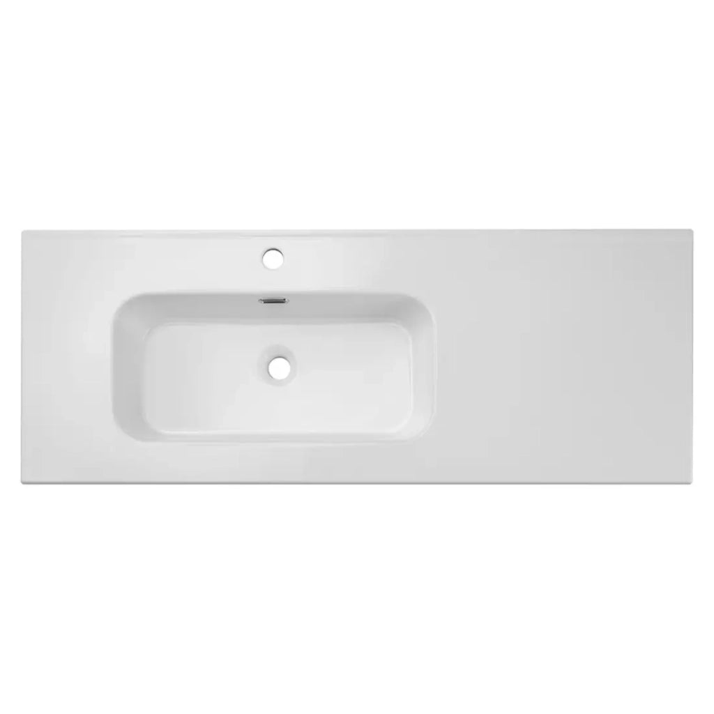 Lavabo da incasso ESSEN 120 cm in ceramica bianca lucida spostato a sinistra