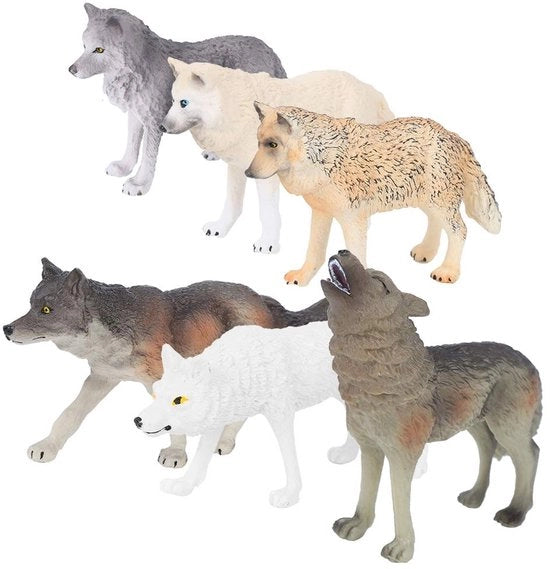 Giocchi educativi per bambini - Figurine di animali - Modello lupo - Materiale PVC - Set da 6 pezzi - Compatta e portatile - Alta fedeltà - Modelli di animali realistici