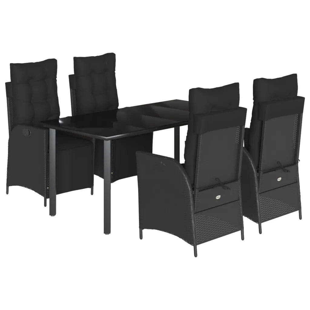 Set da Pranzo da Giardino 5 pz Nero con Cuscini in Polyrattan