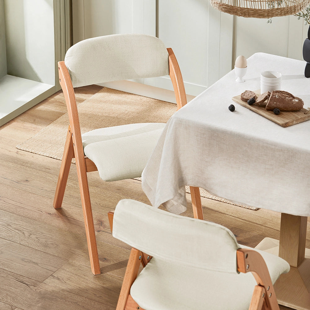 SoBuy FST92-Wx2, Sedia Pieghevole in Legno Set da 2 Poltrona Imbottita da Cucina, Sedie da Interno per Ufficio, Balcone, Giardino - Sedie Pieghevoli Salvaspazio Richiudibili in Faggio, Bianco