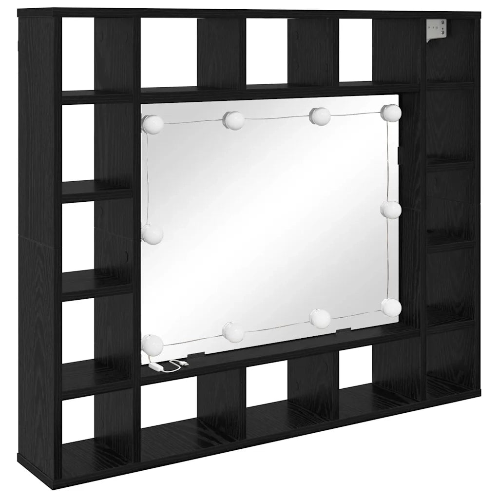 Mobiletto per specchio-Mensola con Specchio Rovere Nero 91 x 15 x 76,5 cm