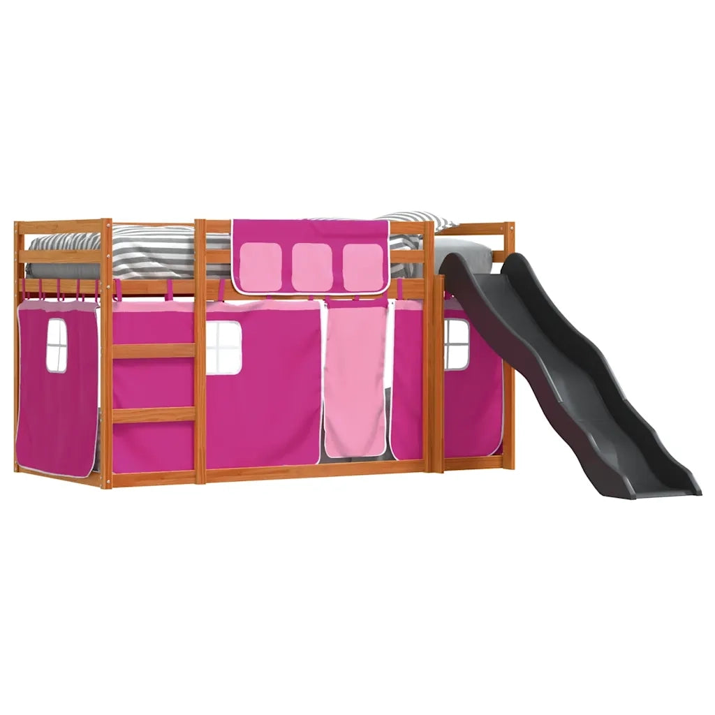 Letto a Castello con Scivolo e Tende Rosa 90x200 cm