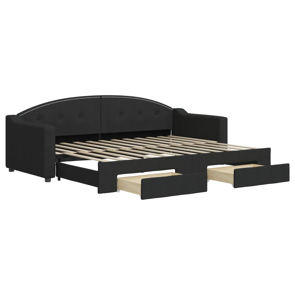 Divano letto | Sof¨¤ letto | Letto singolo Estraibile con Cassetti Nero 80x200 cm in Tessuto