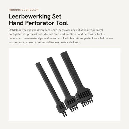 Perforatore 4mm per lavorazione pelle - Beitel in acciaio - Strumento manuale - Resistente al trascinamento/alle collisioni - Manico comodo - Creazione di fori netti - Punto di apprendimento