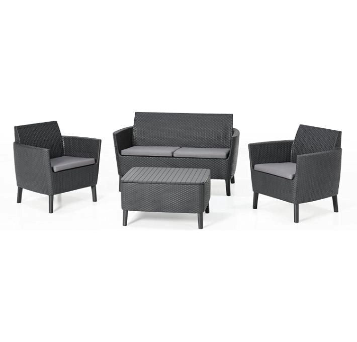 Keter Set da Giardino ''SALEMO LOUNGE'' composto da 2 Poltrone, Divano a 2 Posti e Tavolino, Colore Grafite