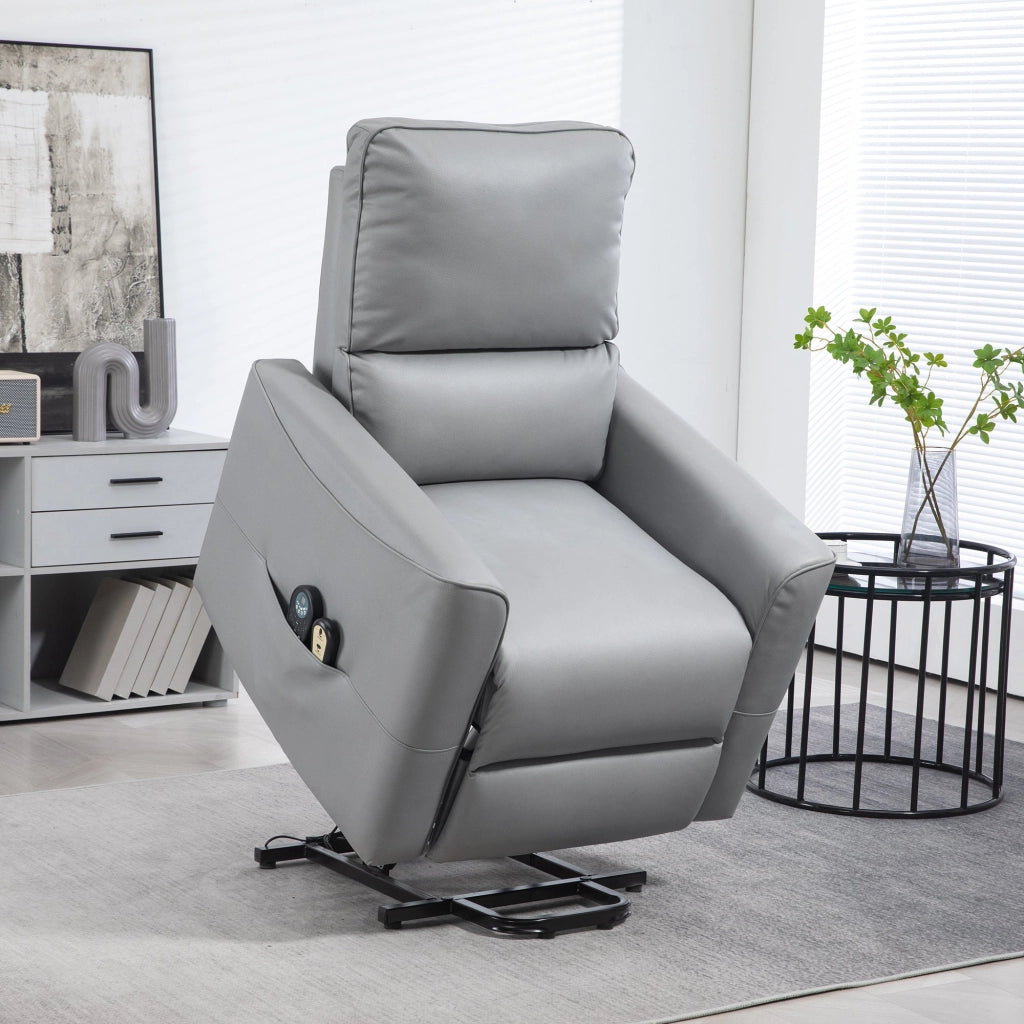 Poltrona Alzapersona Reclinabile 1 Motore con 8 Punti Massaggio 79x89x104 cm Riscaldamento e Telecomando Grigio Chiaro