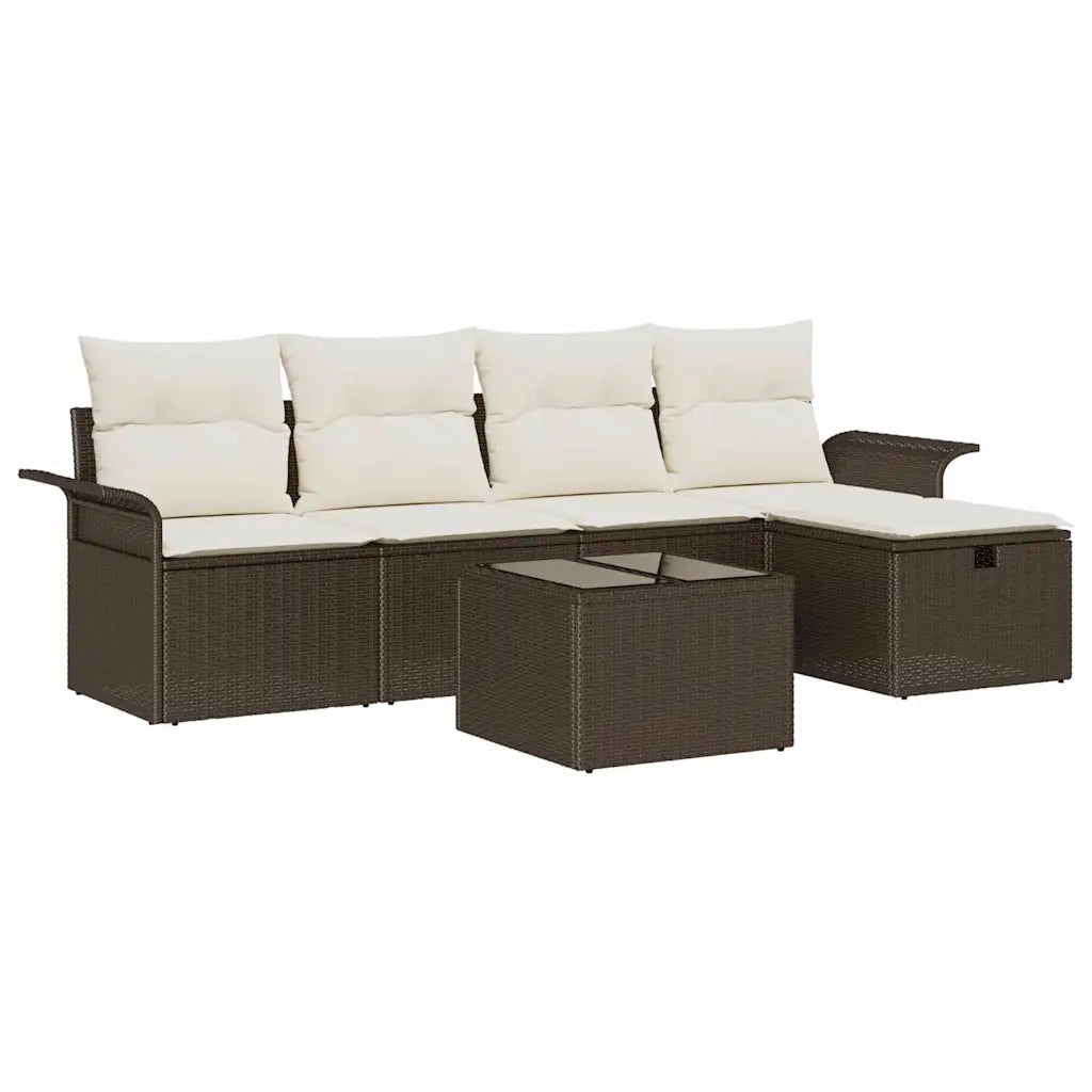 Set Divano da Giardino con cuscino 6 pcs Marrone Poly Rattan