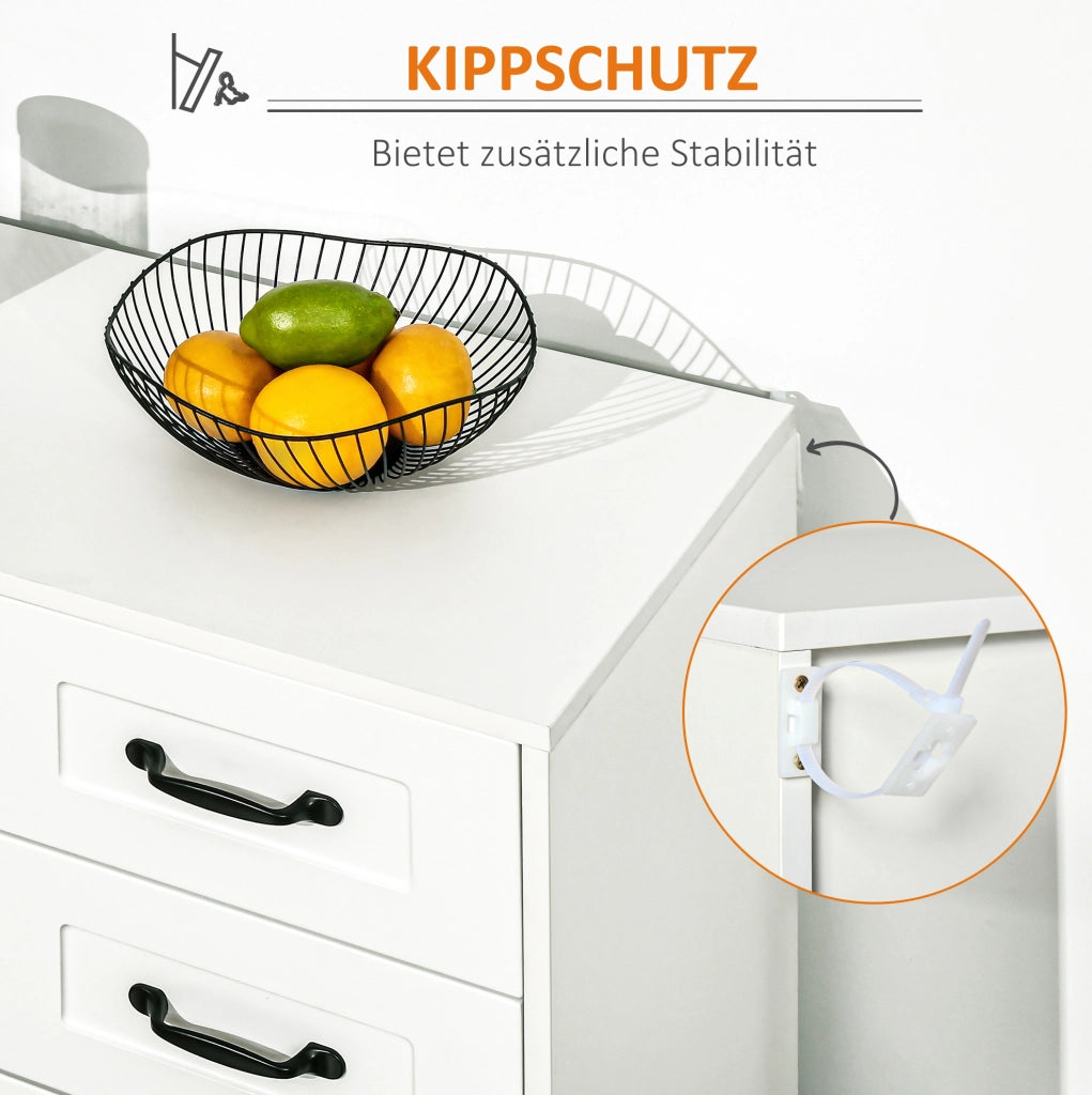 Credenza bianca con ripiano regolabile e 4 cassetti