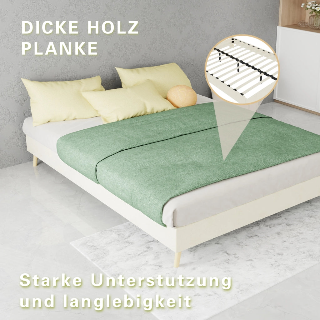 LETTO 140x200 cm Beige in Tessuto e Metallo, Struttura Moderna