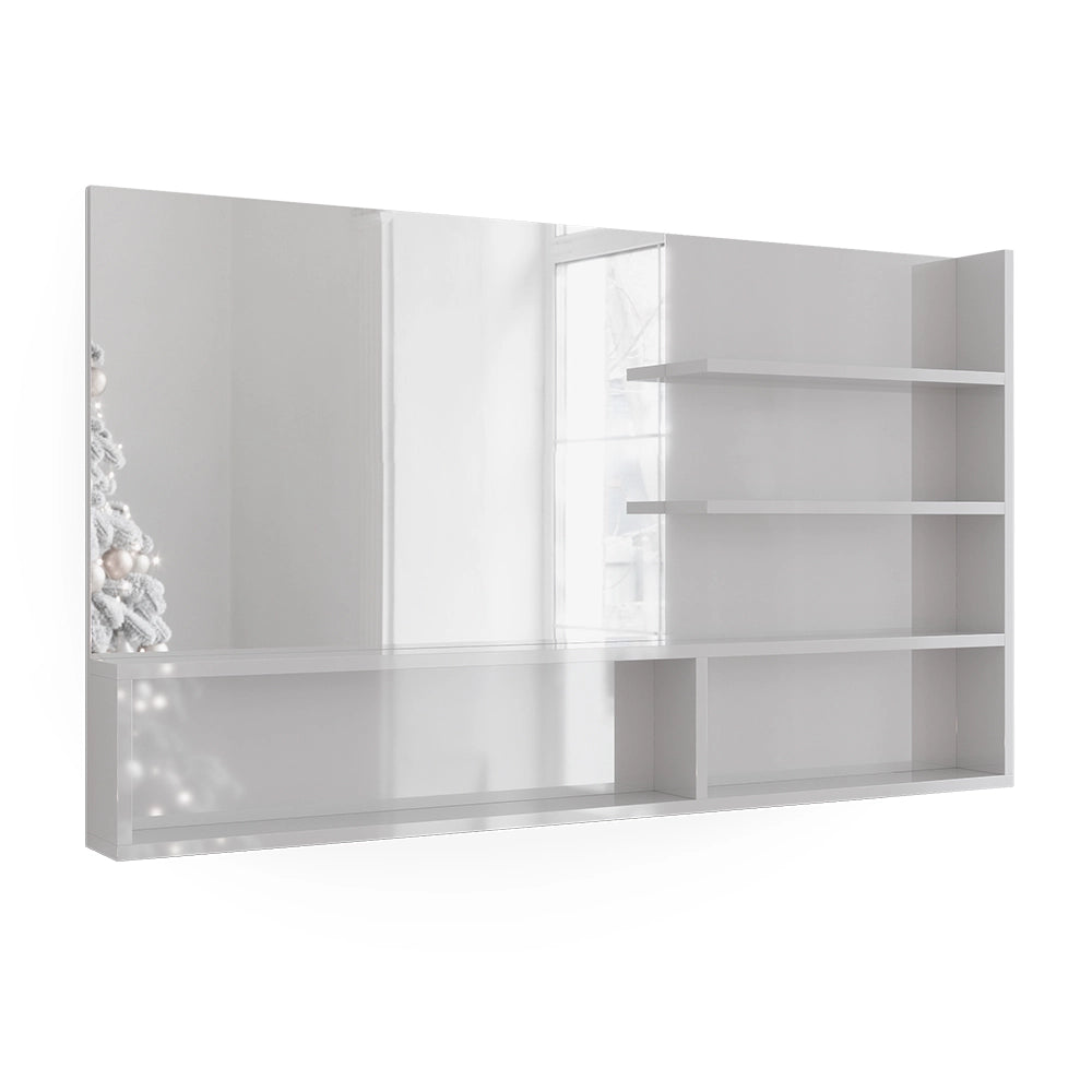 Vicco Mensola dello specchio Bianco lucido 119.8 x 70 cm con scomparti aperti