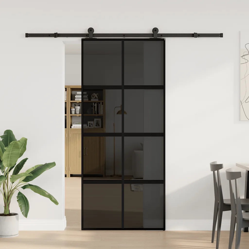 Porta Scorrevole Ferramenta 90x205 cm Vetro Temperato Alluminio 3333023