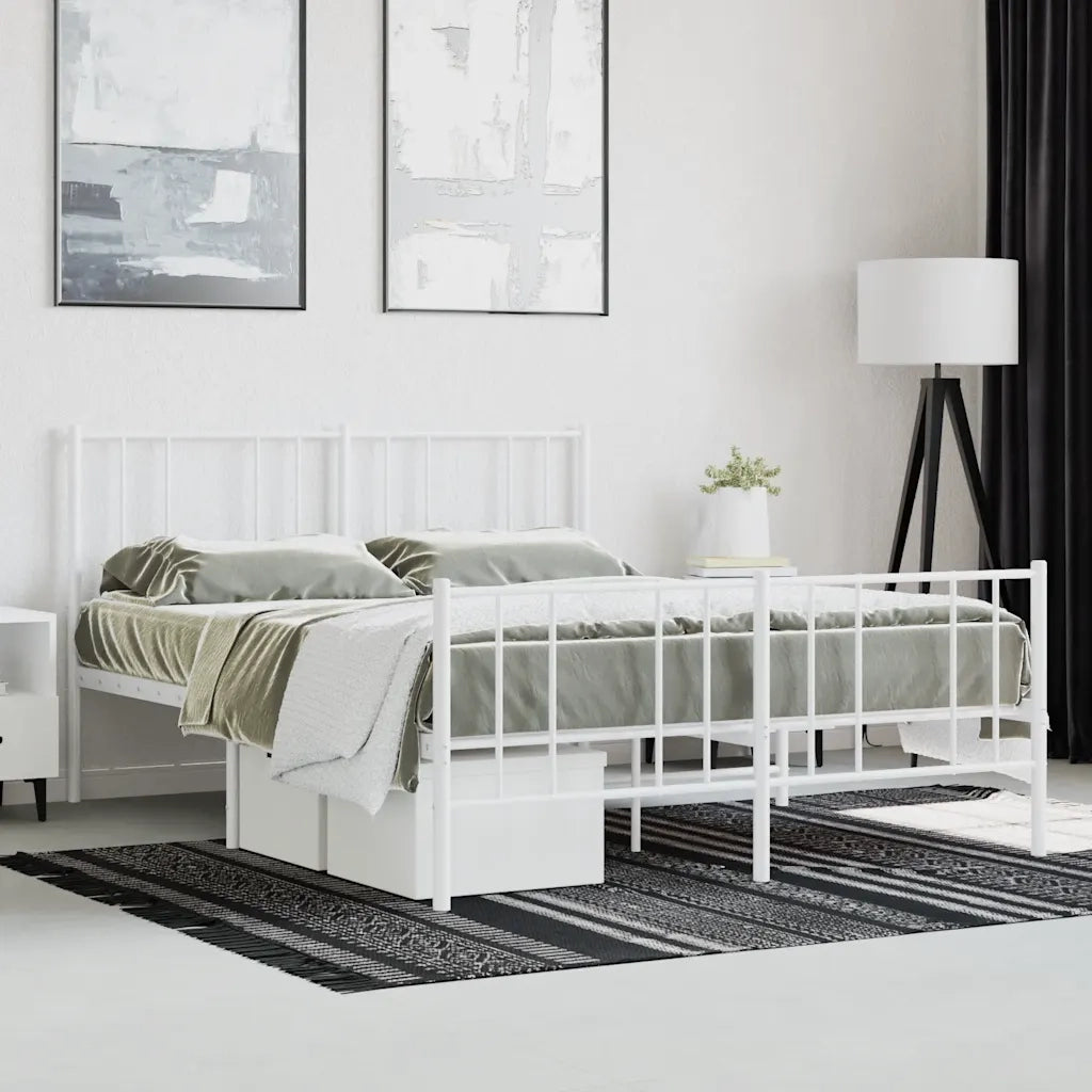 Giroletto con Testiera e Pediera Metallo Bianco 140x190 cm 352547