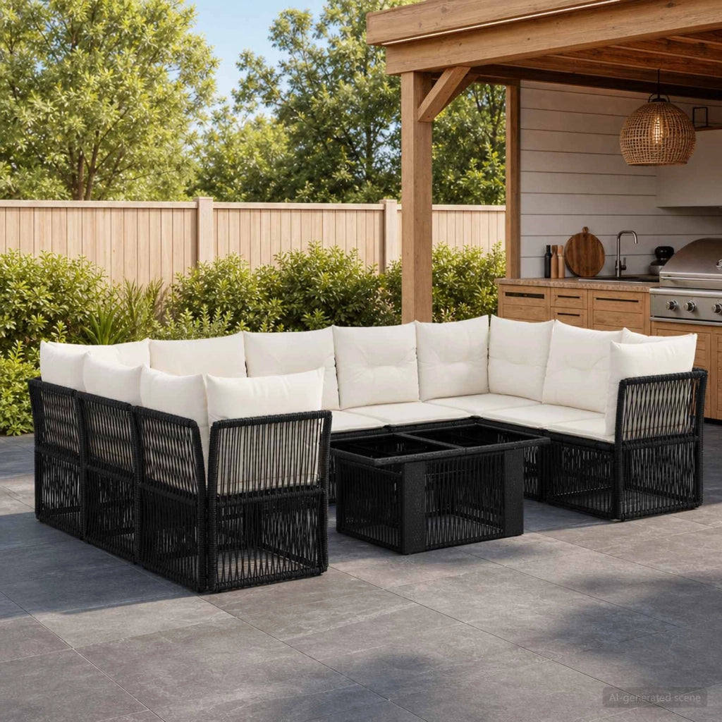 Set Divano da Giardino 10 pz Nero polyrattan 3436522