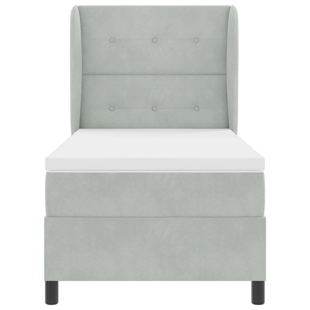 Letto Box Spring con Materasso Grigio Chiaro 80x200 cm in Velluto