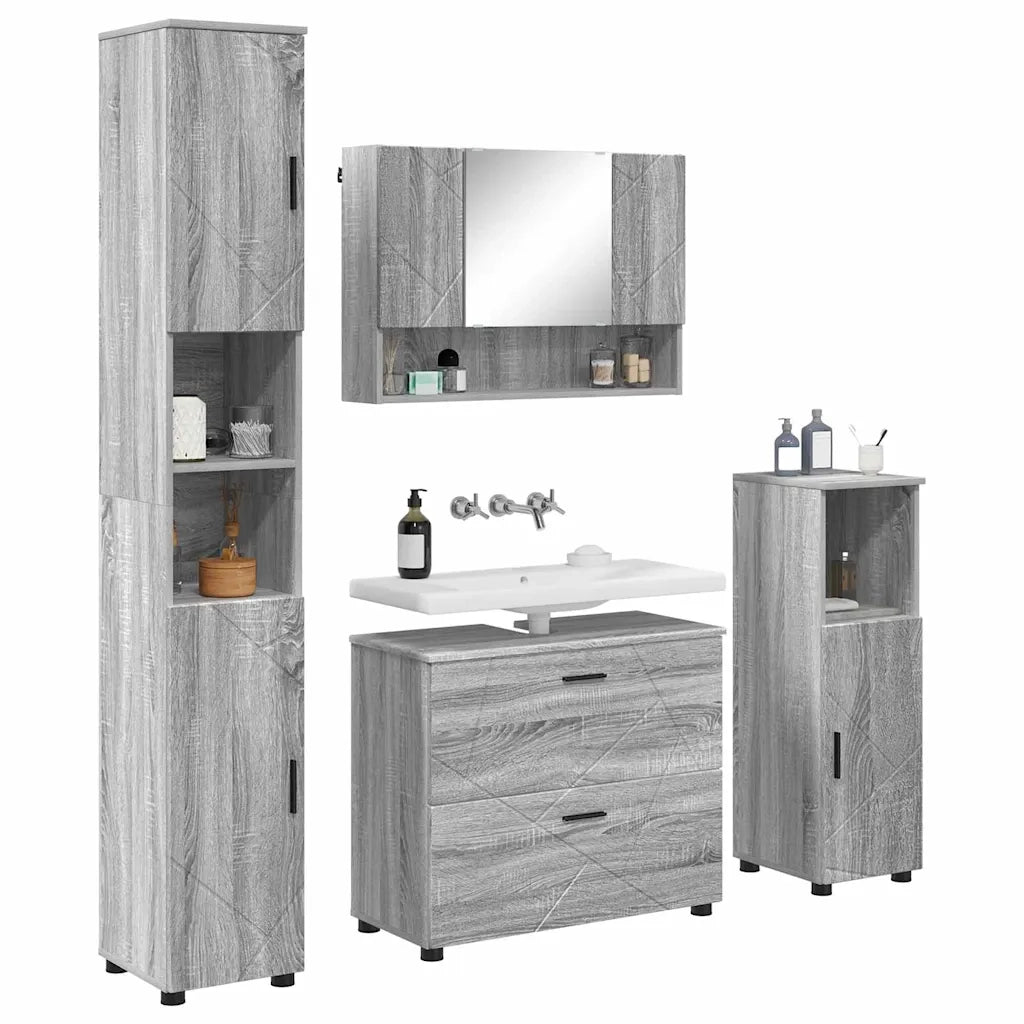 vidaXL Set di mobili per il bagno 4 pcs Grigio sonoma 30 x 35 x 192 cm