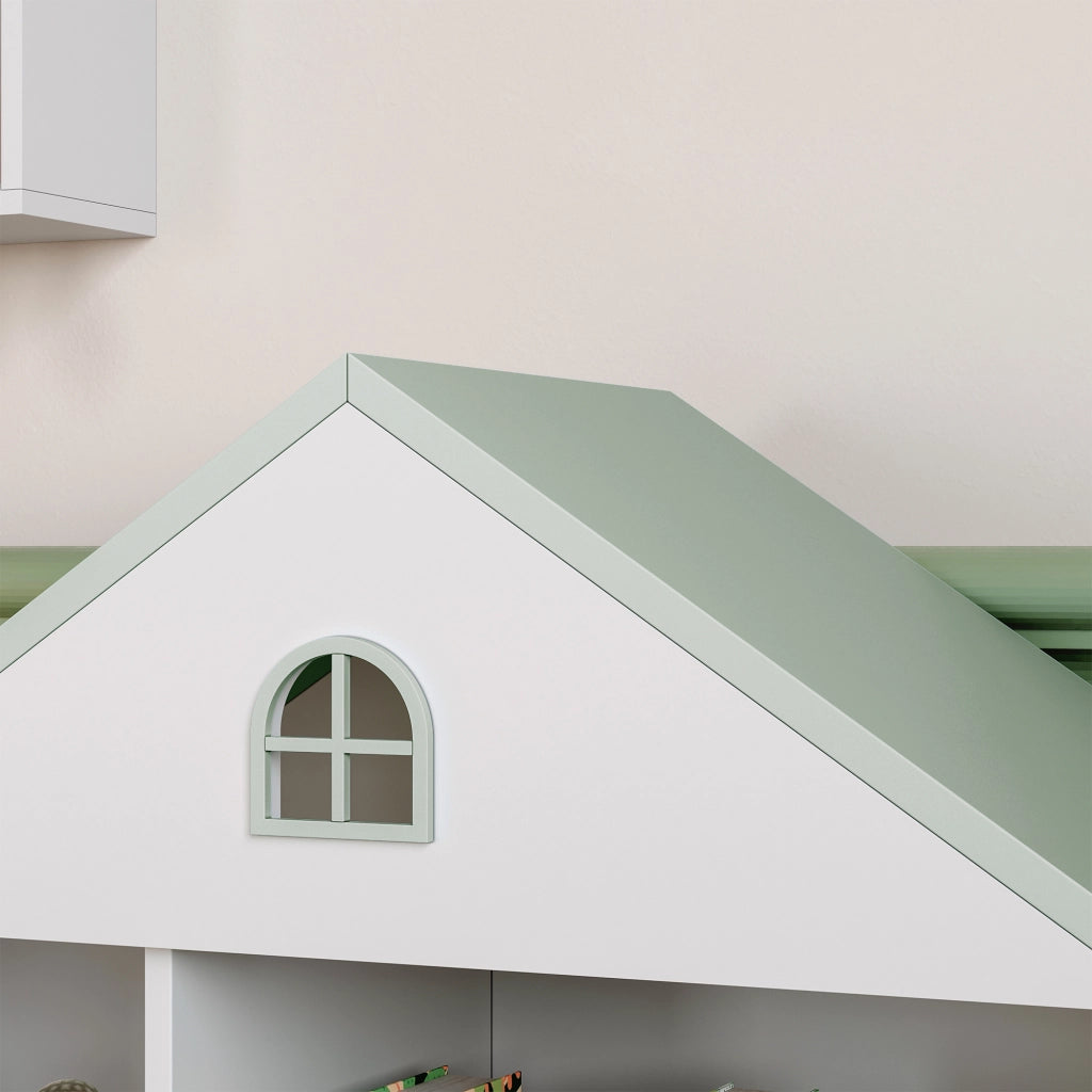 Libreria Vipsali per Cameretta a Forma di Casa 107 x 83 x 30 cm - Bianco / Menta Verde [en.casa]