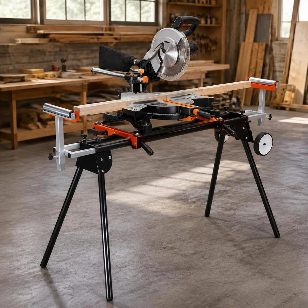 Miter Saw Stand, 250 Kg Load Capacity, Foldable Steel Stand For Miter Saws With One-piece Mounting Clamps, Adjustable Height & Length, Portable Miter Saw Stand