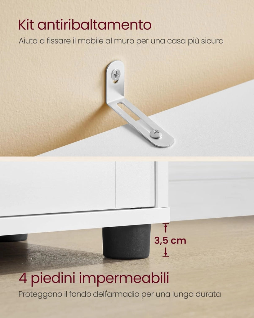 VASAGLE Mobile da Bagno, Armadio Alto per Bagno, Organizzatore Portaoggetti, con 3 Scomparti Aperti e 2 Ripiani Regolabili, Soggiorno, Entrata, Bianco Nuvola BBK160W01