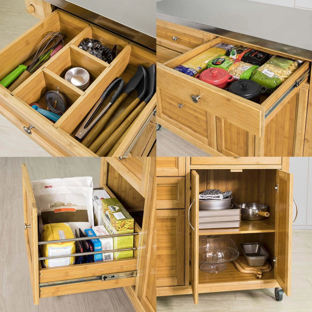 Carrello Cucina Credenza Legno Piano Lavoro Cucina Piano in Acciaio FKW70-N