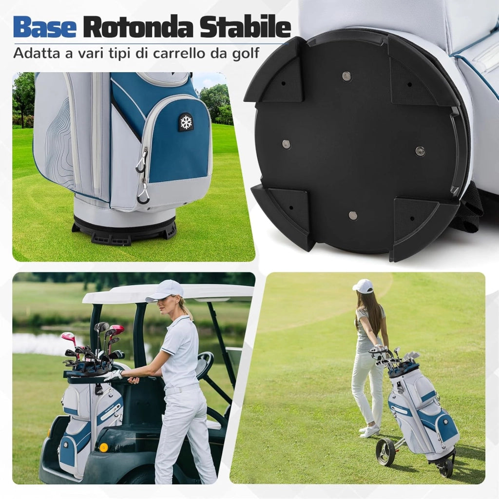 Borsa Carrello da Golf, Sacca da Golf con Serratura e Divisori a 14 Vie, 11 Tasche, Sacca Isolante, Tracolla Imbottita, Maniglie, Porta Ombrello e Cappuccio Antipioggia