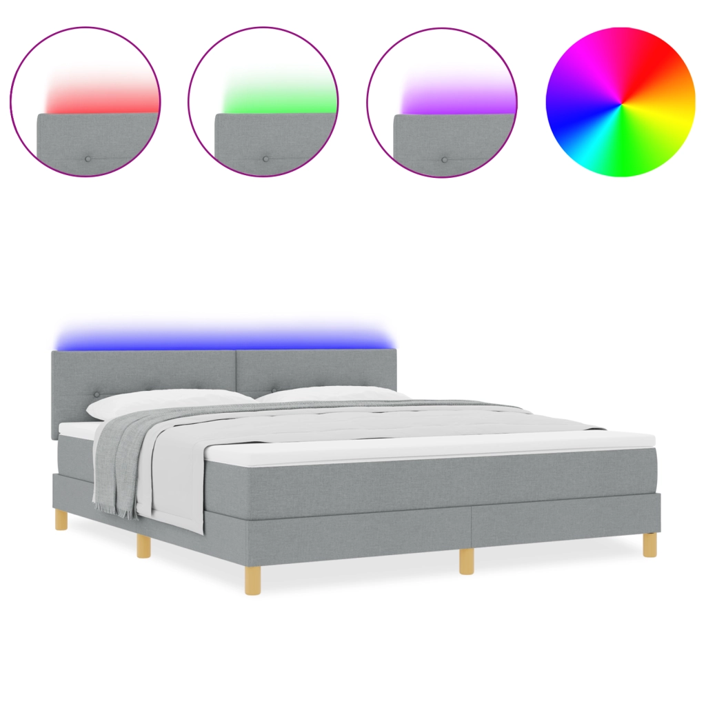 Letto con Box Spring con Materasso e LED Grigio Chiaro 180x200 cm Tessuto