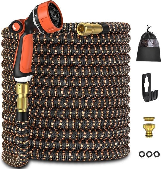 Serpentino estensibile 50ft - 10 funzionalità bocchetta - 1/2" e 3/4" attacchi in ottone - tessuto 3750D - senza pieghe - leggero - serpentino flessibile per irrigazione