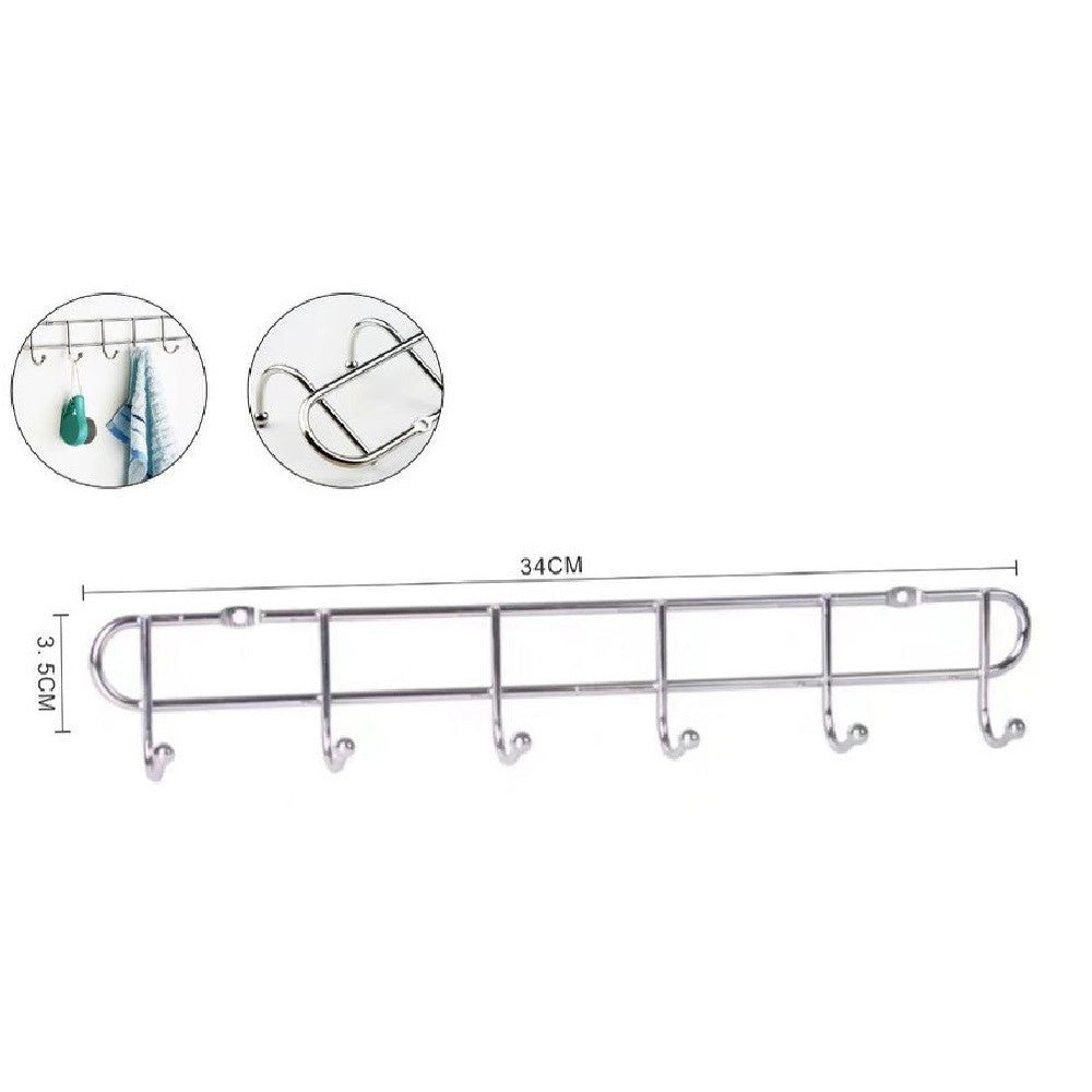 Trade Shop - Appendiabiti Attaccapanni Vestiti A Parete Muro A 6 Posti Ganci 34x3,5cm 58024 -
