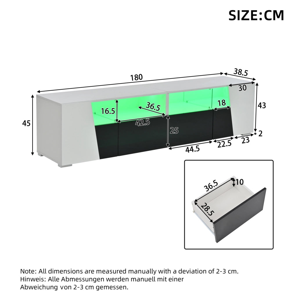 Mobile TV con credenza 180x38;5x45 cm e 140x40x65 cm; LED; bianco e nero